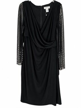 NWT Jackie Jon New York Long Sleeve Surplice Neckline  Evening Black Dress 16